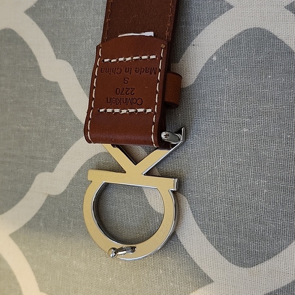 Calvin Klein Belt Brown Leather with Silver Logo - Picture 2 of 12